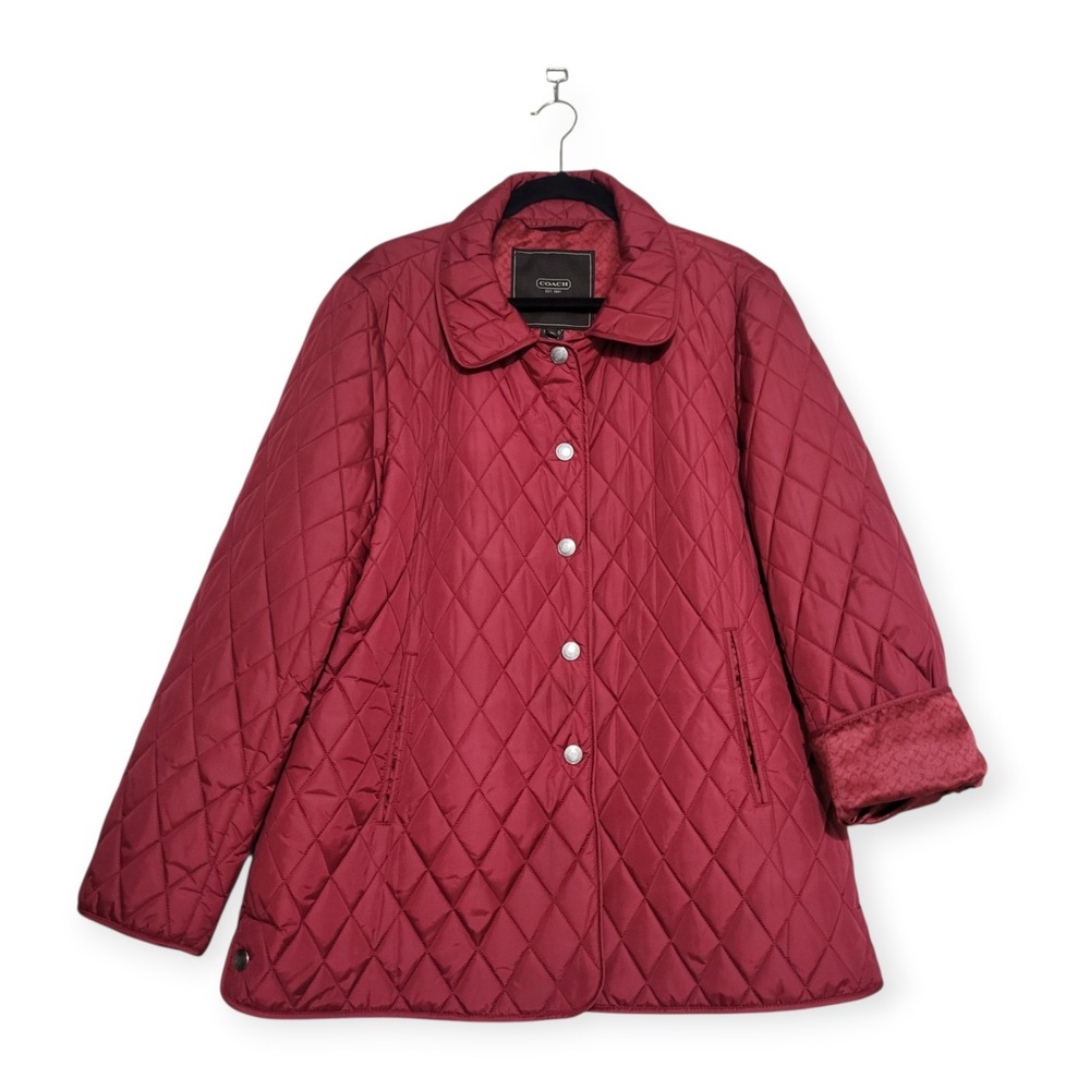 Coach Women Quilted Hack Jacket XL Red Lightweight Packable Down Free Outerwear